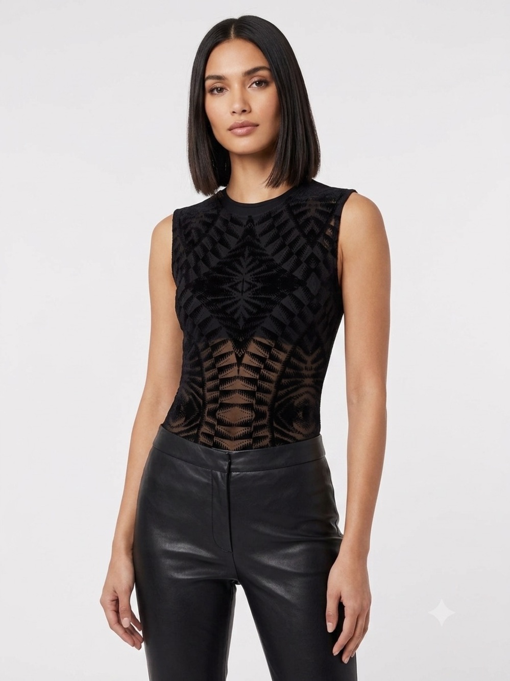 Ronny Kobo Black Bodysuit See Through - Thong - Size XS